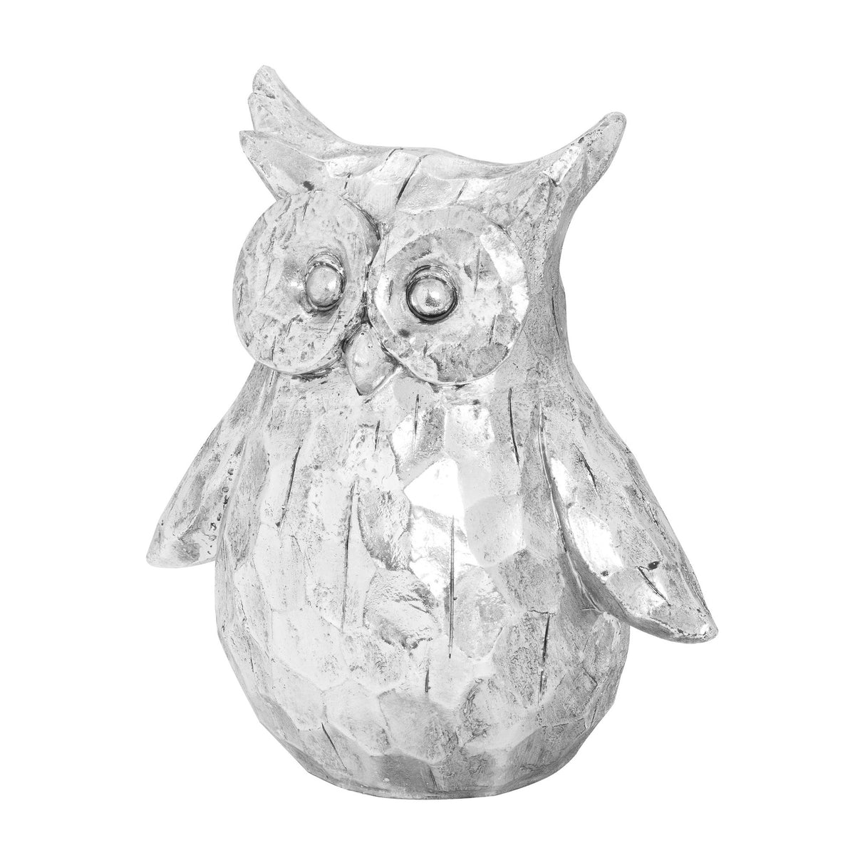 Large Silver Ceramic Owl Sculpture – Silver