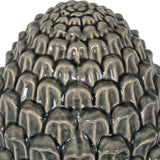Close-up of Hill Interiors Decorative Ceramic Acorn in grey, showing the textured scalloped cap detail and glazed finish against a plain white background.