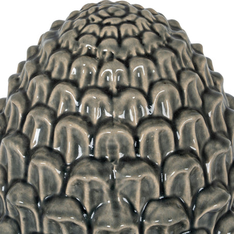 Close-up of Hill Interiors Decorative Ceramic Acorn in grey, showing the textured scalloped cap detail and glazed finish against a plain white background.