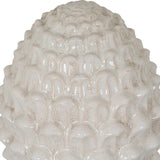 Hill Interiors White Decorative Ceramic Acorn with textured scaled cap and crackle-glazed white finish, shown close-up against a plain white background.