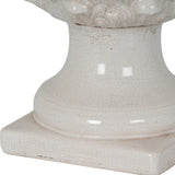 Close-up of the base of the Hill Interiors White Decorative Ceramic Acorn, showing the square plinth and turned pedestal in a crackle-glaze white finish.