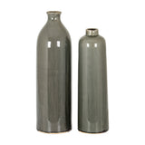 Hill Interiors Grey Glazed Ceramic Vases shown as a pair, tall bottle-shaped vessels with rounded bodies and narrow necks on a plain white background.