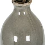 Hill Interiors Grey Glazed Ceramic Vase with a rounded body, tapered neck, and crackle-finish grey glaze with darker distressed rim, on white.