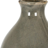 Close-up of the Hill Interiors Grey Glazed Ceramic Vase showing the tapered neck, flared rim with darkened edges, and crackled grey glaze finish.