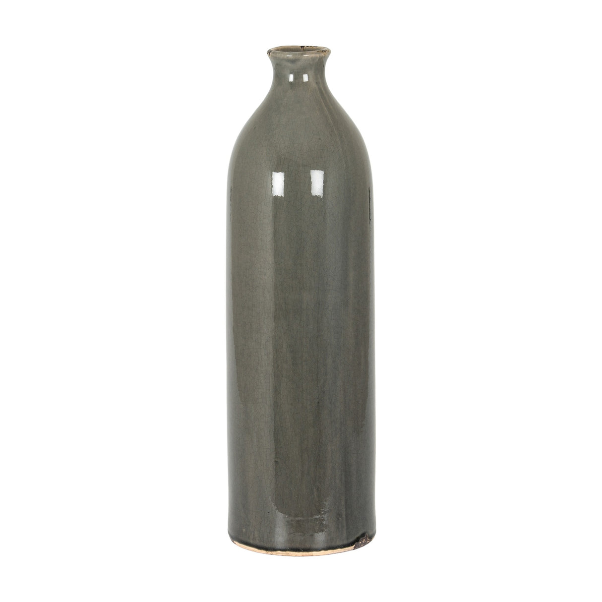 Hill Interiors Grey Glazed Ceramic Vase with a tall rounded body tapering to a narrow neck, shown against a plain white background.