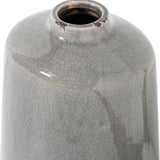 Close-up of Hill Interiors Grey Glazed Ceramic Vase showing the narrow neck, rounded shoulder, crackle-effect glaze and subtle worn detailing around the rim.