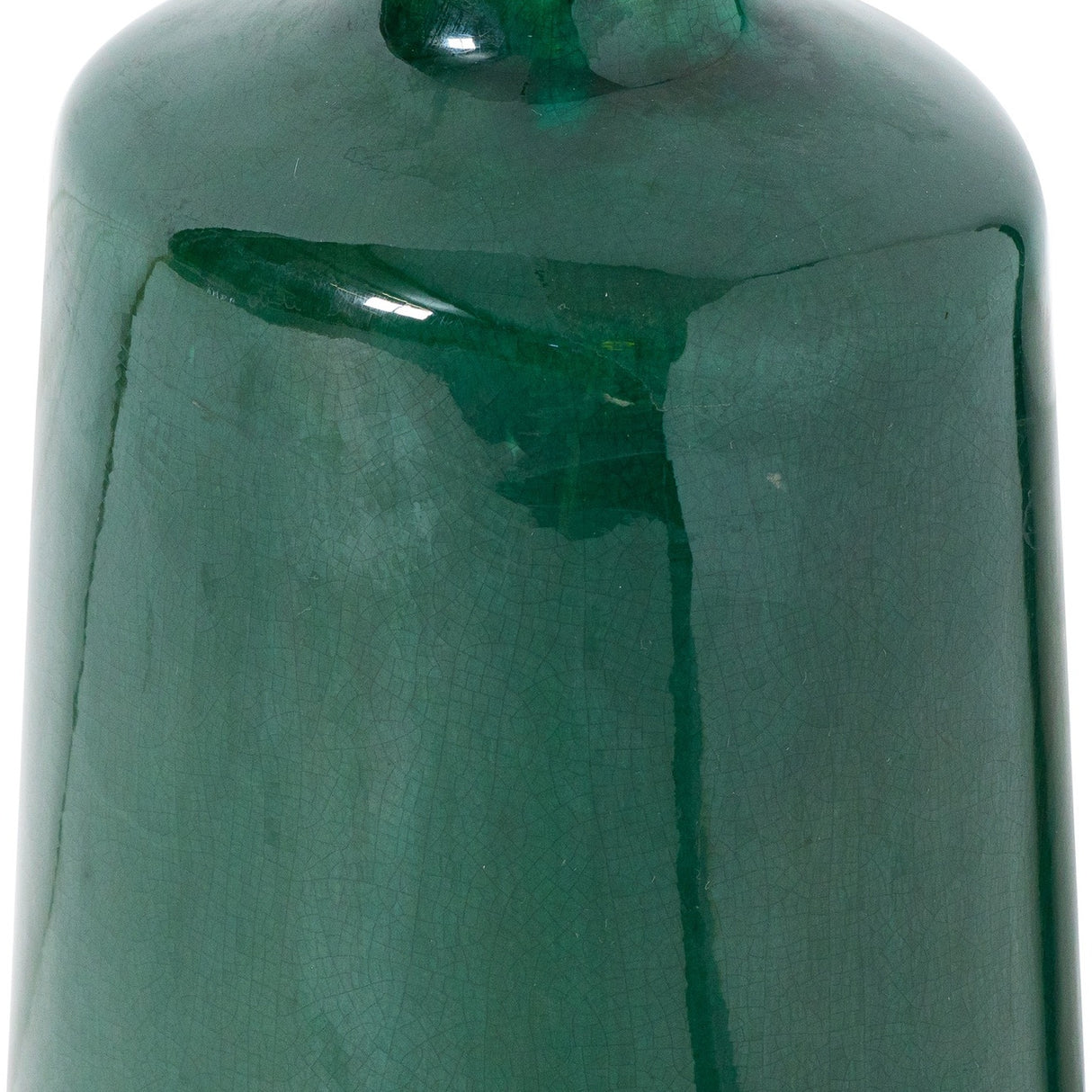 Close-up of Hill Interiors Emerald Glazed Ceramic Vase showing the glossy deep green finish and softly crackled glaze across its rounded body.