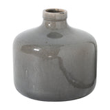 Hill Interiors grey glazed ceramic chive vase with a rounded body, narrow neck and subtly crackled finish, shown on a plain white background.