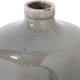 Close-up of the Hill Interiors grey glazed ceramic chive vase showing its rounded body, short narrow neck and softly crackled muted grey finish.