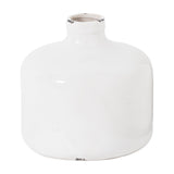 Hill Interiors Glazed Eve ceramic vase in white with a rounded body, short narrow neck and lightly distressed rim, shown on a plain white background.