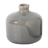 Hill Interiors Eve vase in grey glazed ceramic with a rounded body, narrow neck and subtly crackled finish, shown on a plain white background.
