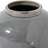 Close-up of Hill Interiors Grey Glazed Ceramic Juniper Vase showing the rounded shoulder, short neck and crackled grey glaze with mottled tonal detail.