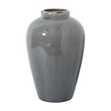 Hill Interiors Tall Grey Glazed Ceramic Juniper Vase with a rounded tapered body and narrow neck, shown in a mottled grey finish on a plain background.
