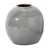 Hill Interiors Grey Glazed Ceramic Vase with a rounded belly, narrow neck and wide opening, shown in a soft crackle-glaze grey on a white background.