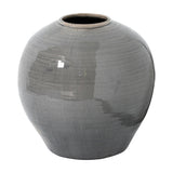 Hill Interiors Grey Glazed Ceramic Vase with a rounded full-bodied silhouette tapering to a narrow neck, shown against a plain white background.