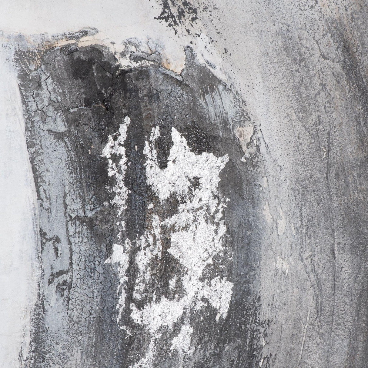 Close-up of Hill Interiors Hand Painted Galaxy canvas wall art showing textured silver, white and charcoal brushwork with cracked metallic detailing.