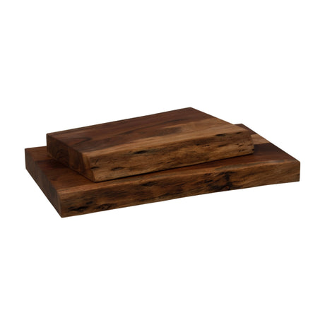 Hill Interiors Large Live Edge Chopping Board in brown solid wood, shown as two stacked rectangular boards with natural grain and knots on a white background.