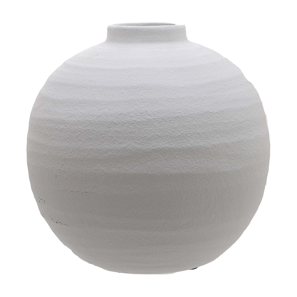 Hill Interiors matt white ceramic vase in a rounded near-spherical form with a short narrow neck, shown against a plain white background.