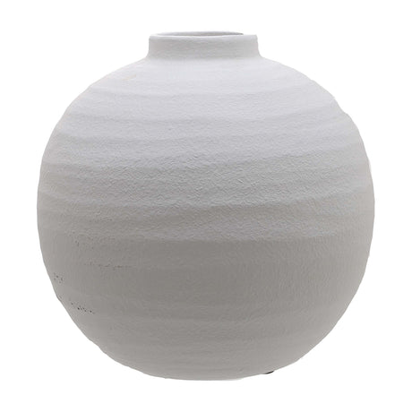 Hill Interiors matt white ceramic vase in a rounded near-spherical form with a short narrow neck, shown against a plain white background.