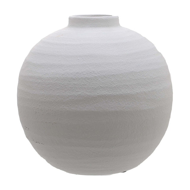 Hill Interiors matt white ceramic vase in a rounded near-spherical form with a short narrow neck, shown against a plain white background.