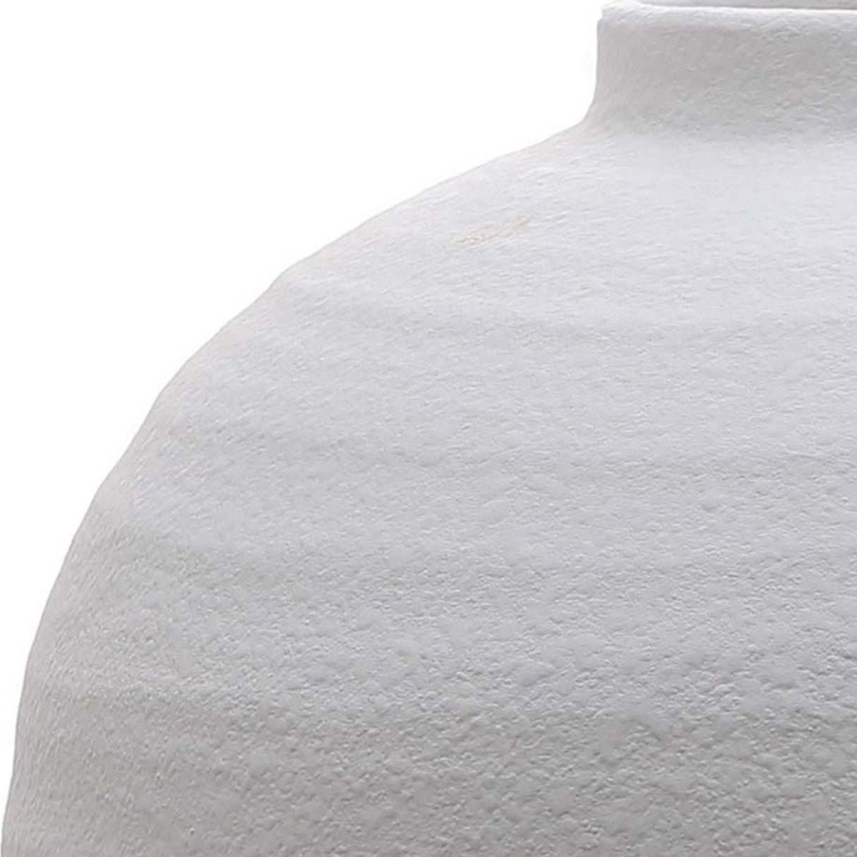Close-up of the Hill Interiors Matt White Ceramic Vase showing its rounded body, textured matt white finish and short neck against a plain background.