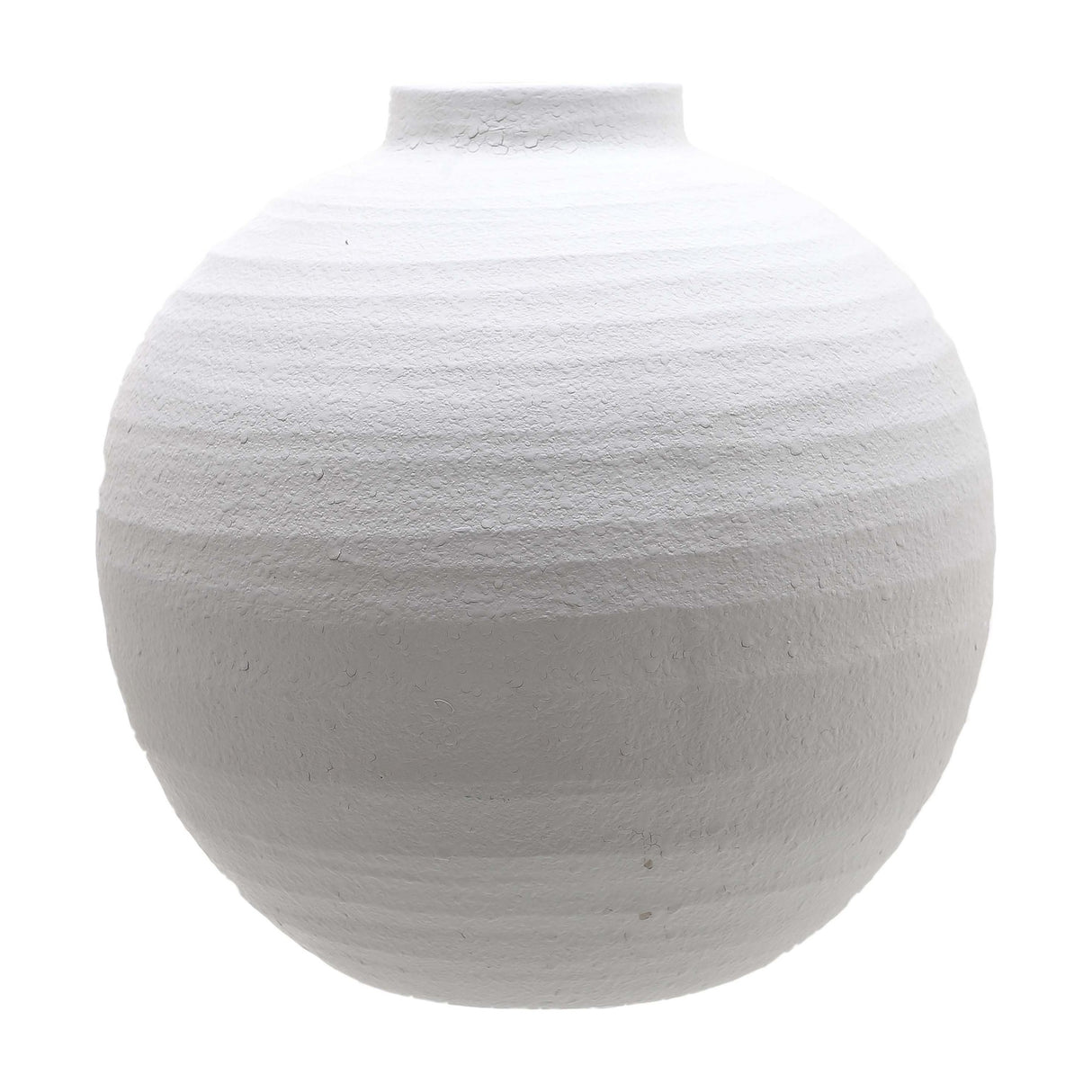 Hill Interiors Large Matt White Ceramic Vase with rounded full-bodied form, textured ridges and narrow neck, shown against a plain white background.
