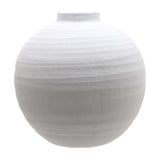 Hill Interiors Large Matt White Ceramic Vase with rounded full-bodied form, textured ridges and narrow neck, shown against a plain white background.