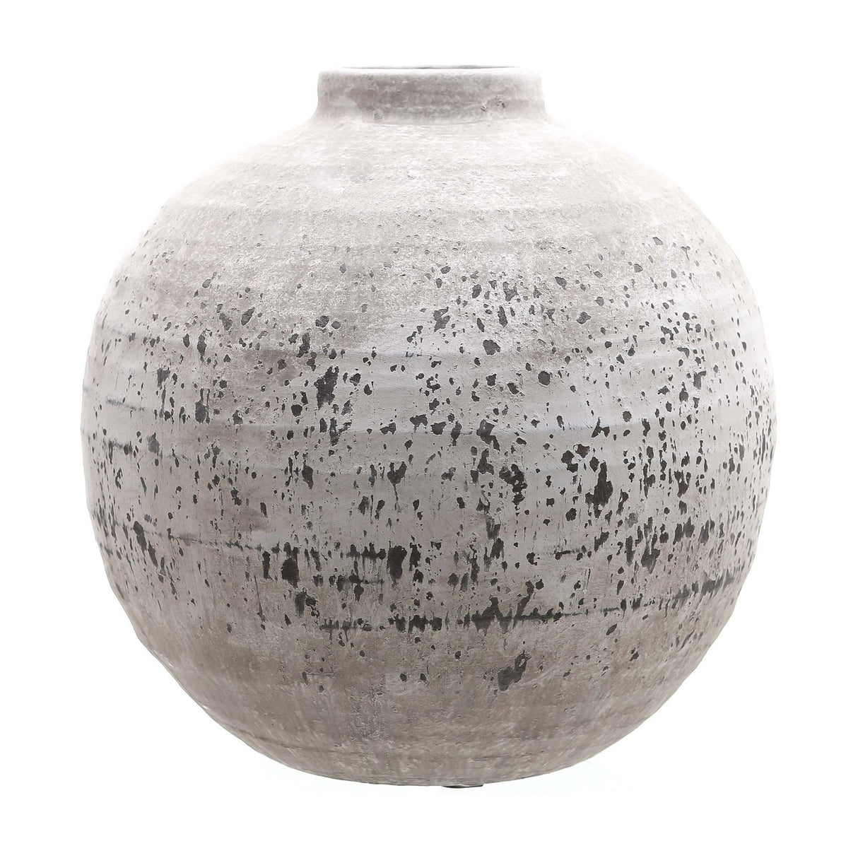 Hill Interiors Large Stone Ceramic Vase in beige with a rounded body, short neck and textured matt stone-effect finish, on a plain white background.
