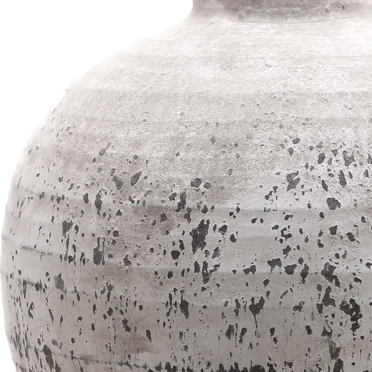 Close-up of Hill Interiors Large Stone Ceramic Vase in beige, showing the rounded body and textured, stone-effect matt finish with speckled dark flecks.