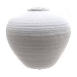 Hill Interiors matt white ceramic vase with a rounded, swelling body, short narrow neck and textured finish, shown on a plain white background.