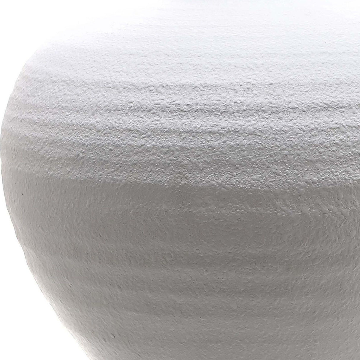 Close-up of Hill Interiors Large Matt White Ceramic Vase showing the rounded, textured body and soft chalky matt white finish against a plain background.