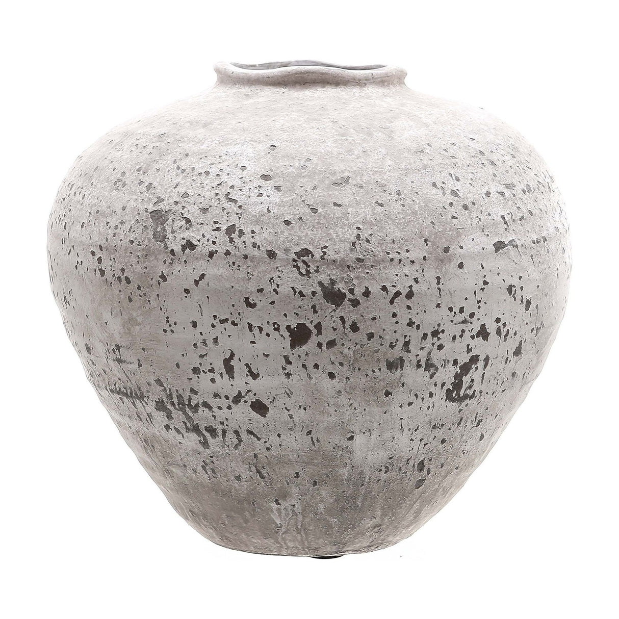 Hill Interiors Stone Ceramic Vase in beige with a rounded urn shape, narrow mouth and chalky, textured matt finish, on a plain white background.