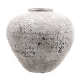 Hill Interiors Stone Ceramic Vase in beige with a rounded urn shape, narrow mouth and chalky, textured matt finish, on a plain white background.