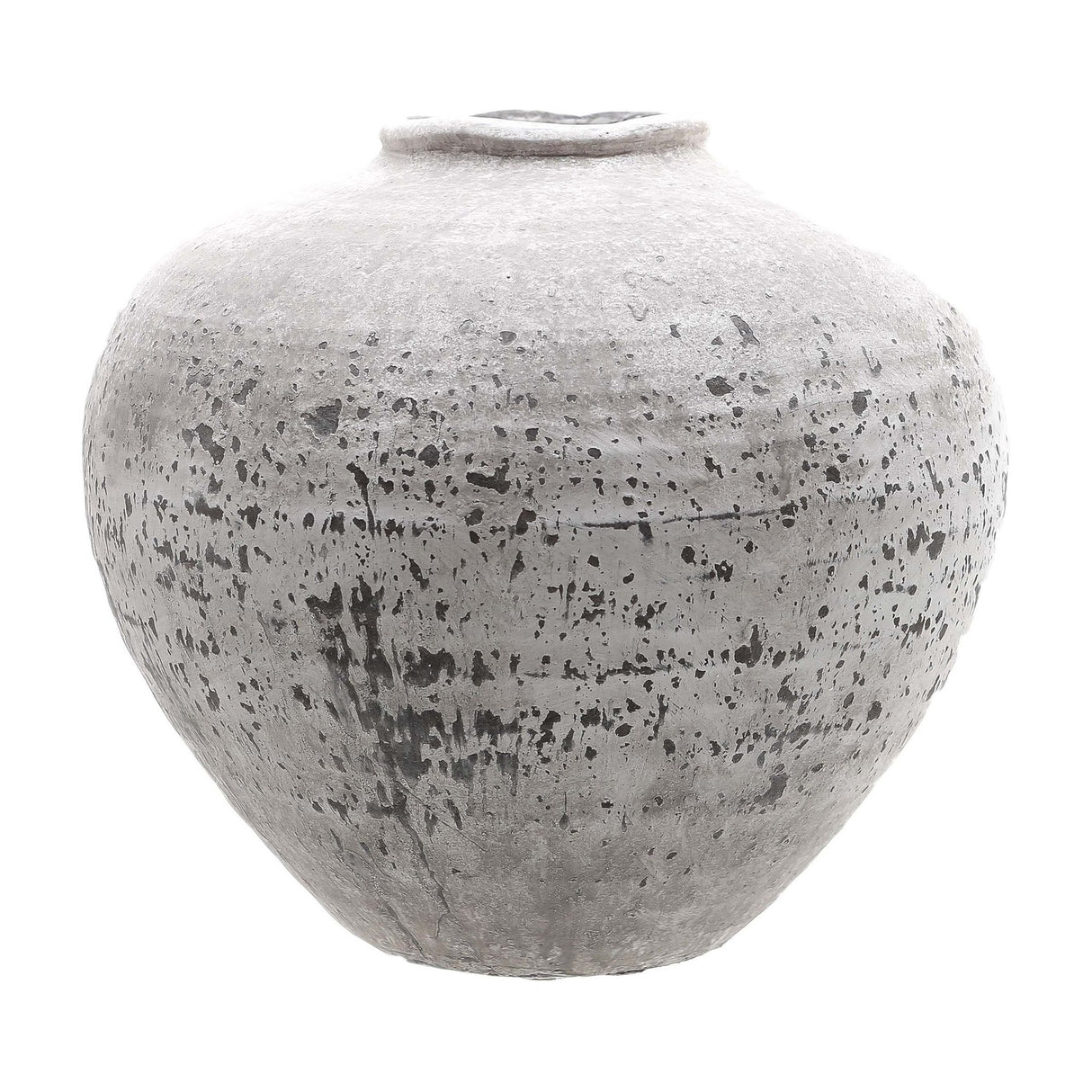 Hill Interiors Large Stone Ceramic Vase in beige with a rounded bulbous body, narrow opening and textured stone-effect finish, on a white background.
