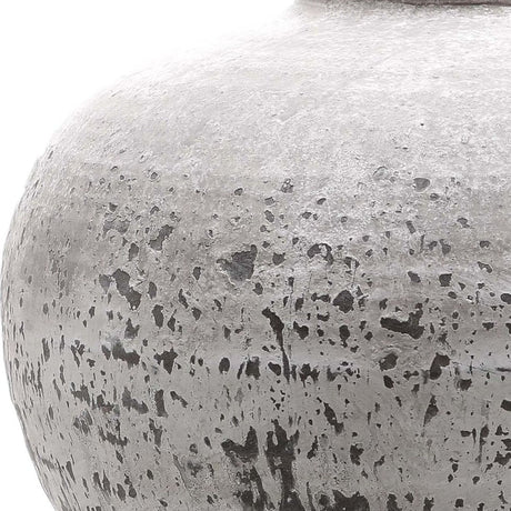 Close-up of the Hill Interiors Large Stone Ceramic Vase in beige, showing the rounded bulbous body and matte stone-effect textured finish with tonal variation.