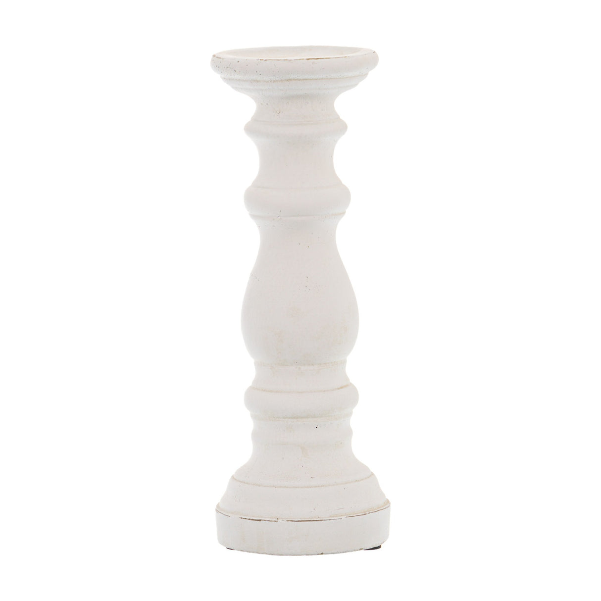 Hill Interiors small matt white ceramic column candle holder with turned pillar shape and round base, shown against a plain white background.