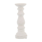 Hill Interiors small matt white ceramic column candle holder with turned pillar shape and round base, shown against a plain white background.