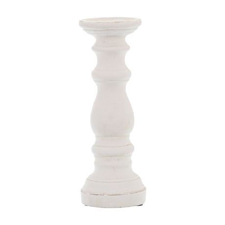 Hill Interiors small matt white ceramic column candle holder with turned pillar shape and round base, shown against a plain white background.