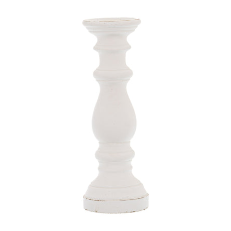 Hill Interiors matt white ceramic column candle holder with a turned baluster silhouette and flat pillar top, shown on a plain white background.