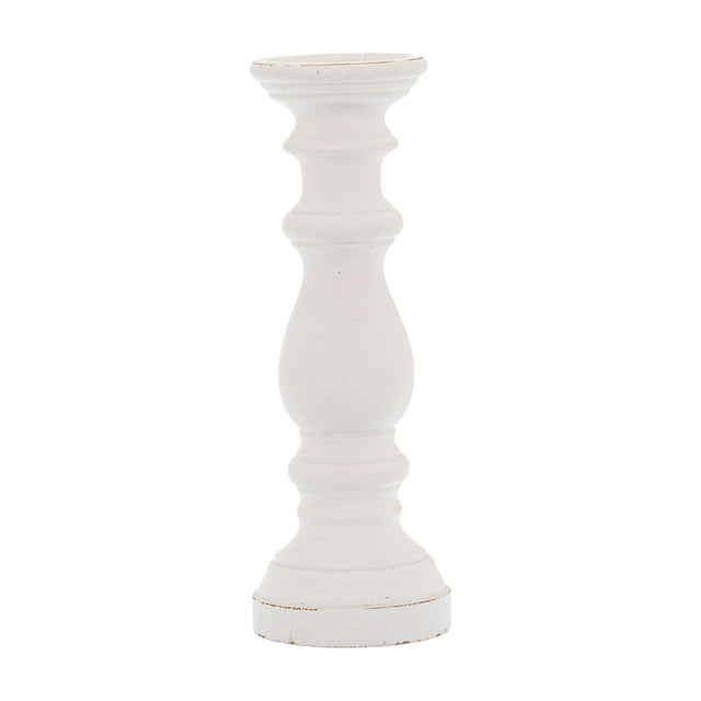Hill Interiors matt white ceramic column candle holder with a turned baluster silhouette and flat pillar top, shown on a plain white background.
