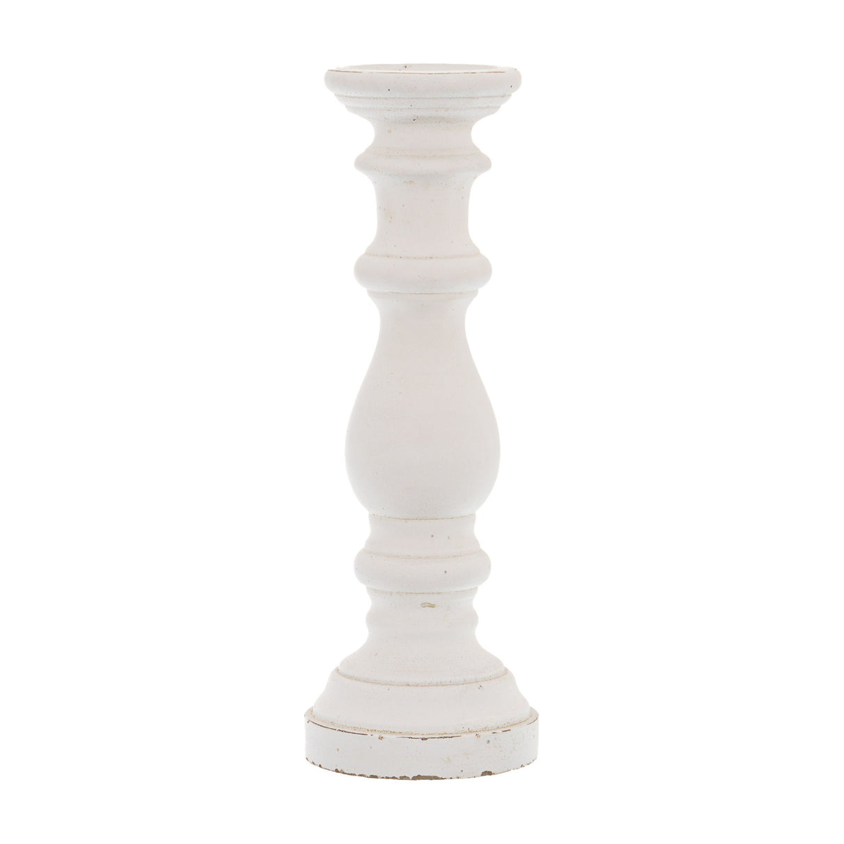 Large Matt White Ceramic Column Candle Holder – White