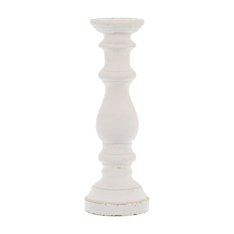 Hill Interiors large matt white ceramic column candle holder with a turned pillar profile and round base, shown against a plain white background.