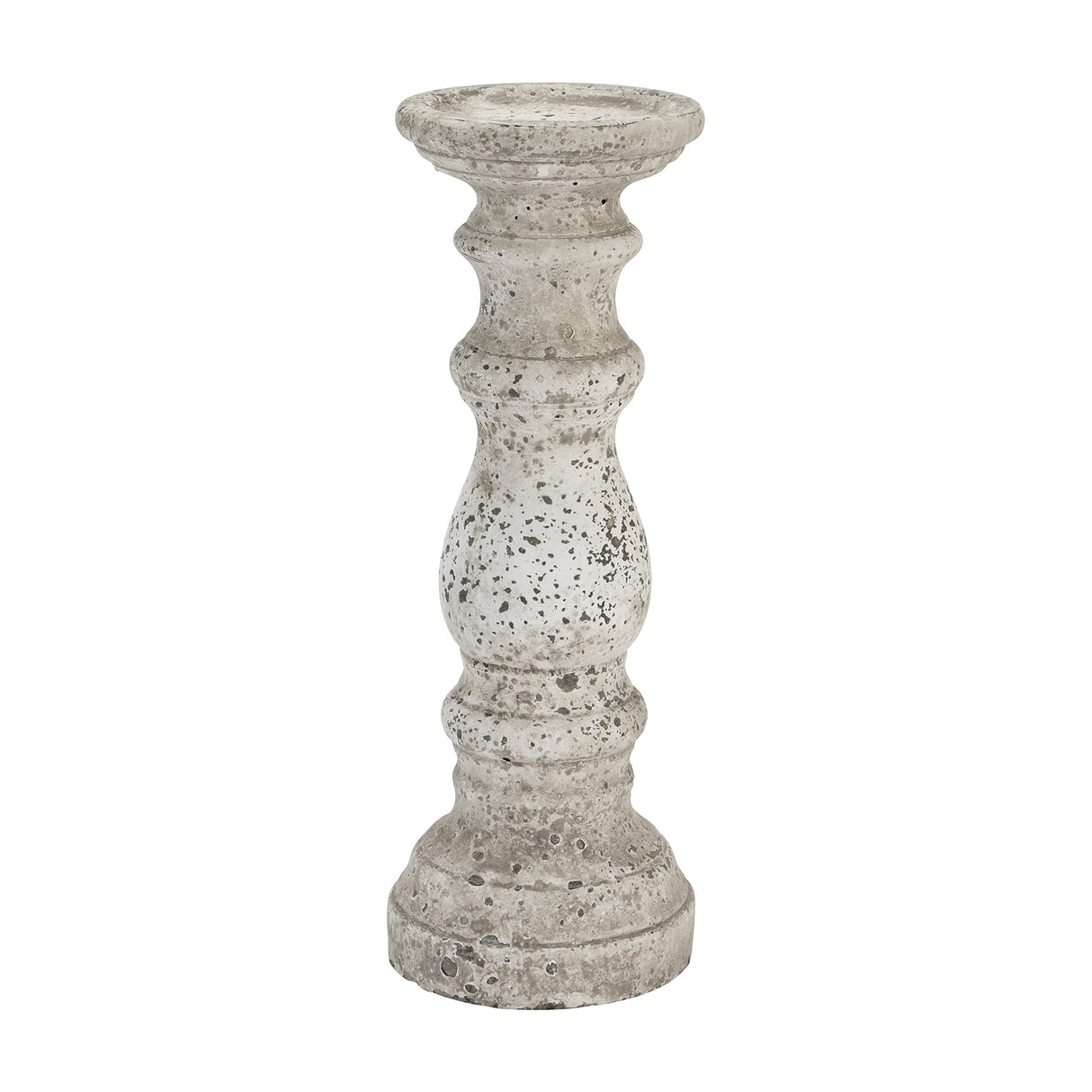 Hill Interiors small beige ceramic column candle holder with stone-effect matte finish and turned pillar shape, shown on a plain white background.