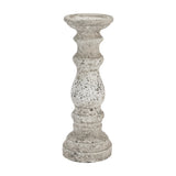 Hill Interiors small beige ceramic column candle holder with stone-effect matte finish and turned pillar shape, shown on a plain white background.