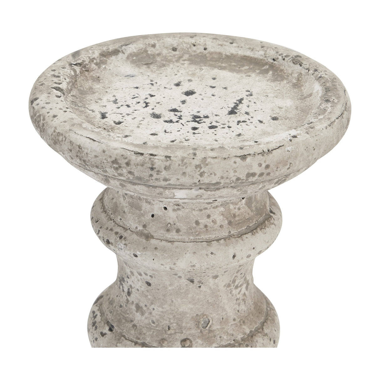 Hill Interiors Small Stone Ceramic Column Candle Holder in beige with a distressed stone-effect finish, shown close-up on a plain white background.