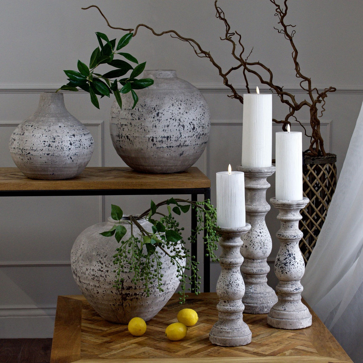 Stone Ceramic Column Candle Holder – Beige