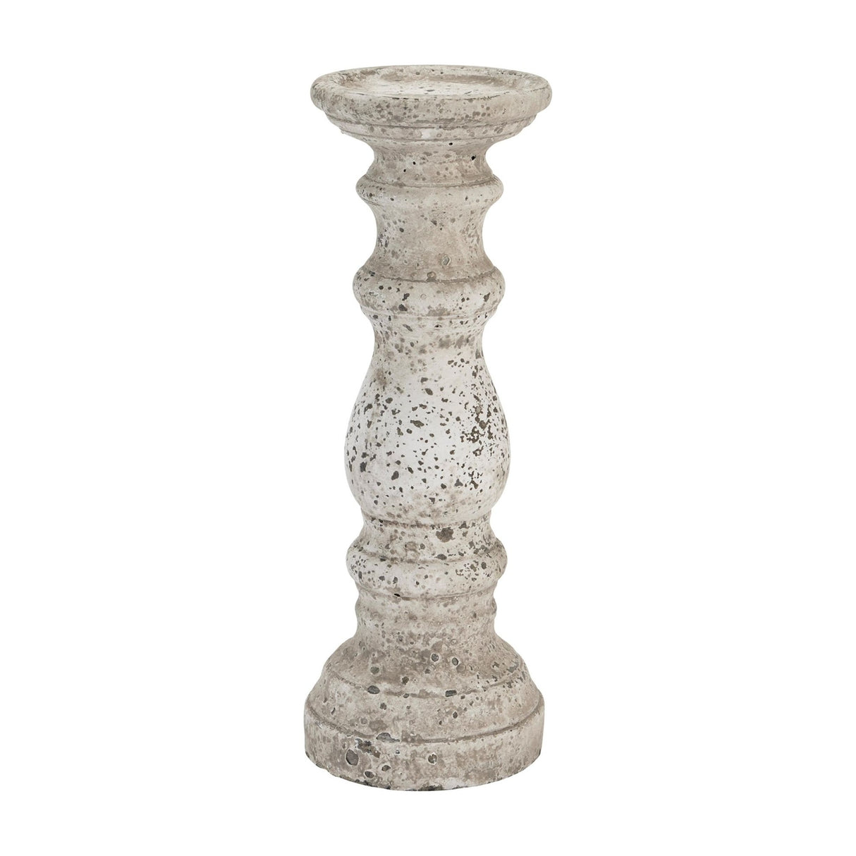 Hill Interiors large beige ceramic column candle holder with a tapered pillar form and stone-effect textured finish, shown on a plain white background.