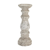 Hill Interiors large beige ceramic column candle holder with a tapered pillar form and stone-effect textured finish, shown on a plain white background.