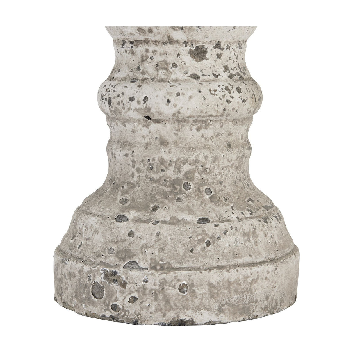 Close-up of the textured stone-effect beige ceramic base on the Hill Interiors Large Stone Ceramic Column Candle Holder, shown on a white background.