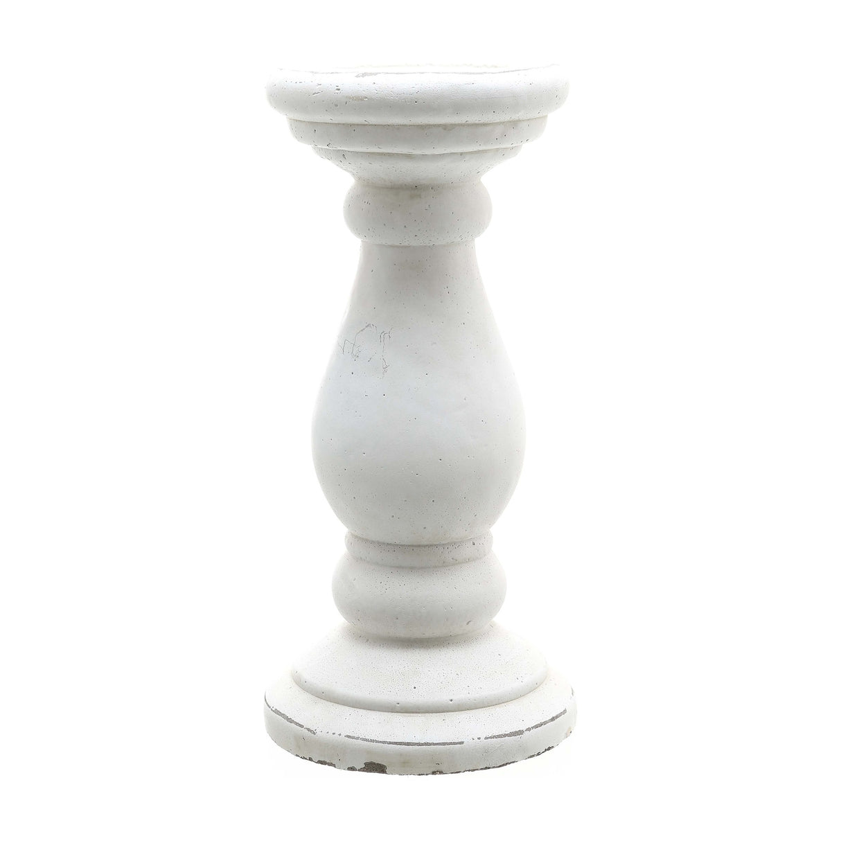 Hill Interiors small matt white ceramic candle holder with turned baluster profile and round pedestal base, shown on a plain white background.